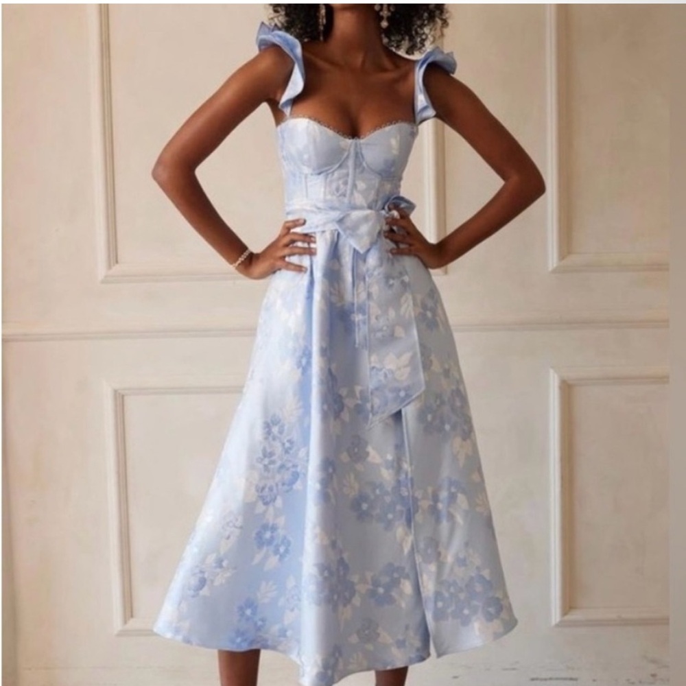 V. Chapman Vera Dress- Light Blue Floral Midi Dress